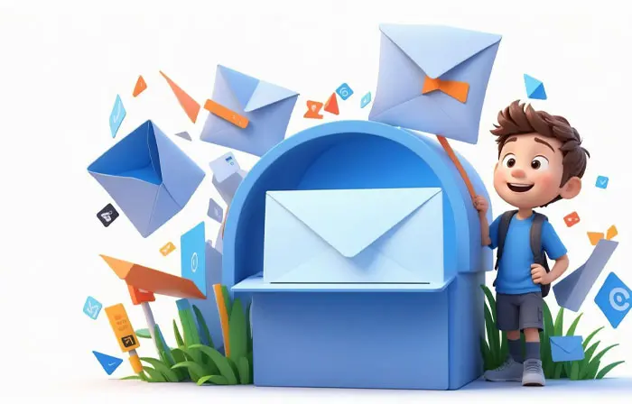 Email Marketing Boy Creative Message Delivery 3D Character Illustration